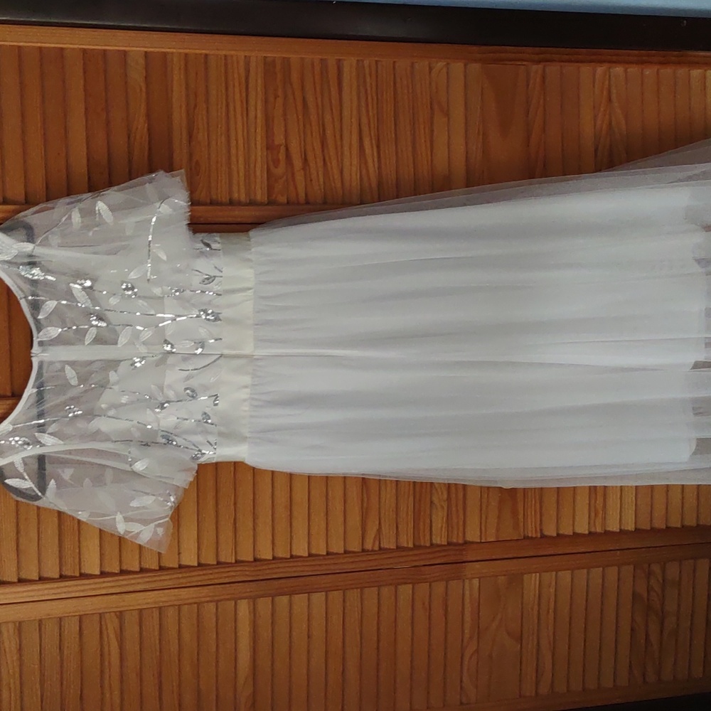 Ever Pretty White Silver Sequins Embroidered Leaf… - image 2